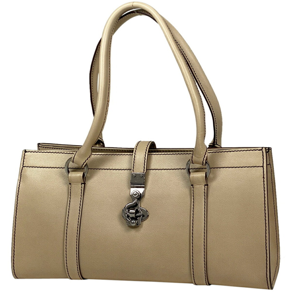 Gucci logo handbag tote bag leather beige